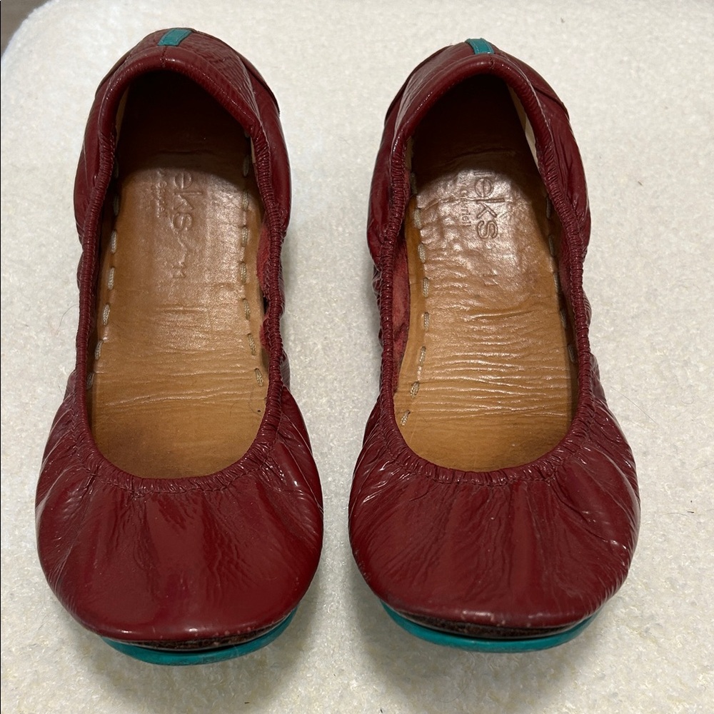 Women’s Tieks Red patent Leather Ballet Flats with Teal Trim by Tieks